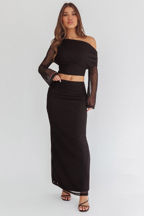 Alivya Ruched Side Maxi Skirt Black