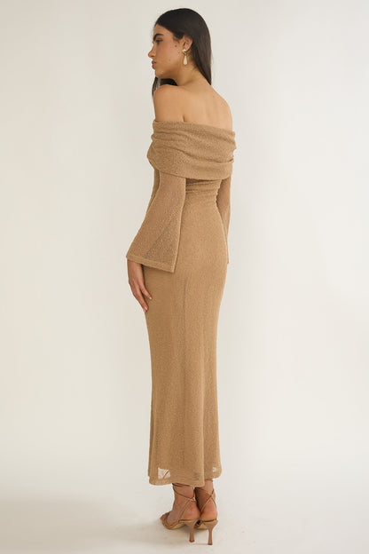Alivya Off-Shoulder Knit Maxi Dress Mocha