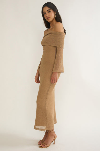 Alivya Off-Shoulder Knit Maxi Dress Mocha