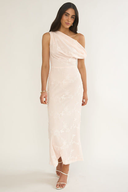 Alivya Asymmetric Neckline Maxi Dress Embellished Pink