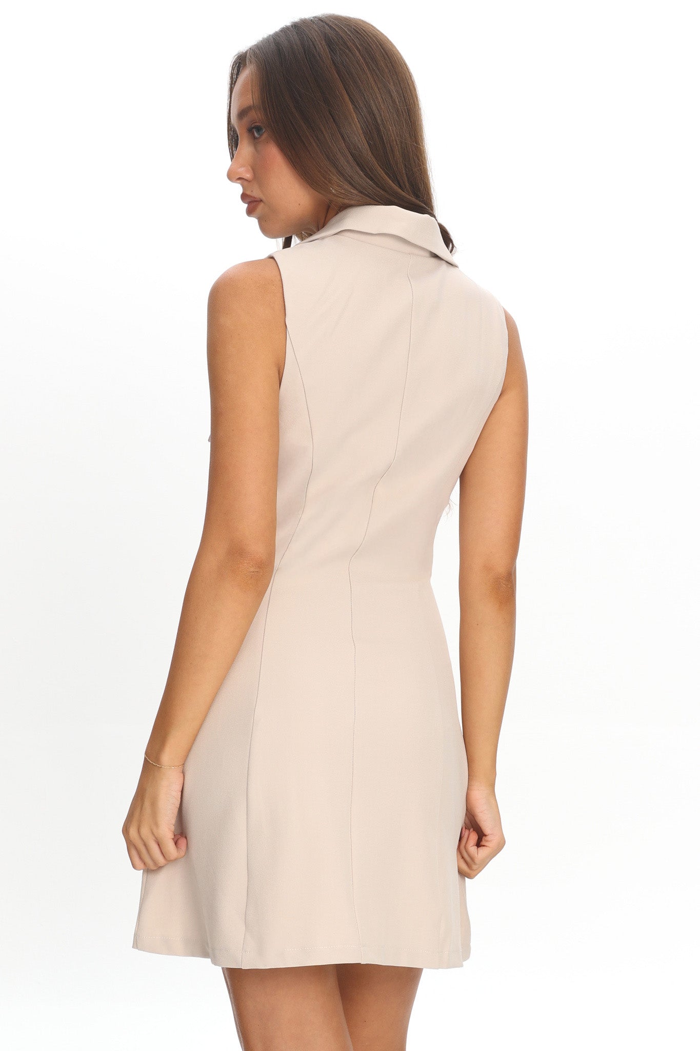 Cary Gold Button Collared Mini Dress Latte
