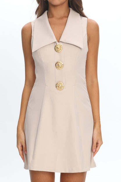 Cary Gold Button Collared Mini Dress Latte