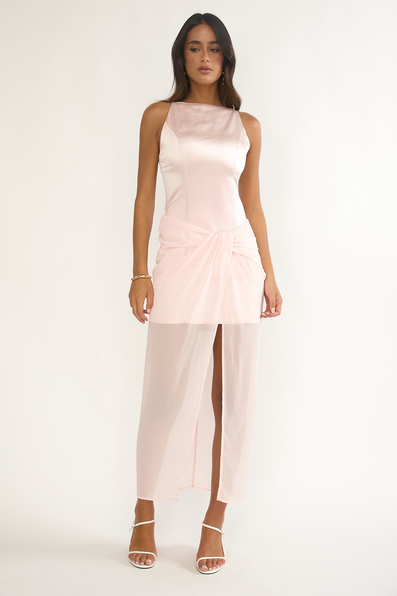 Amelisse Sheer Waist Wrap Maxi Dress Pink