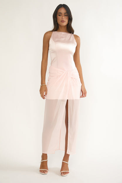 Amelisse Sheer Waist Wrap Maxi Dress Pink