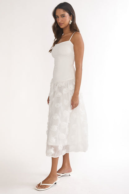 Adley Embellished Drop Waist Midi Dress White