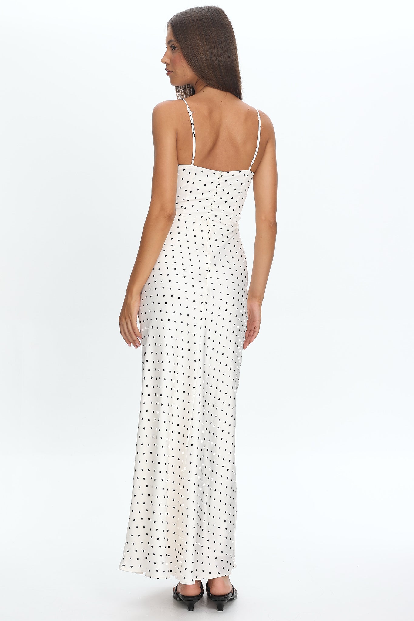 Ambrette Bow Waist Maxi Dress Polka Dot Cream