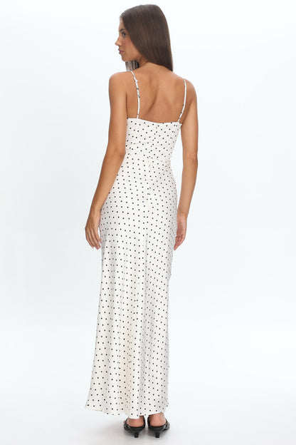 Ambrette Bow Waist Maxi Dress Polka Dot Cream