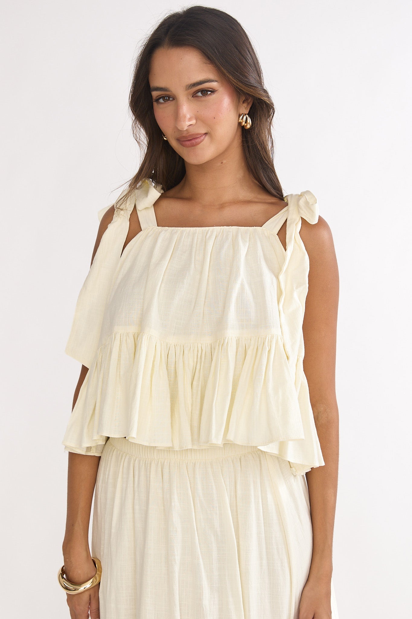 Alera Tied Shoulder Top Vanilla