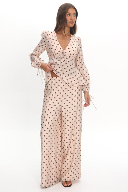 Anessa Straight Leg Pants Polka Dot Cream