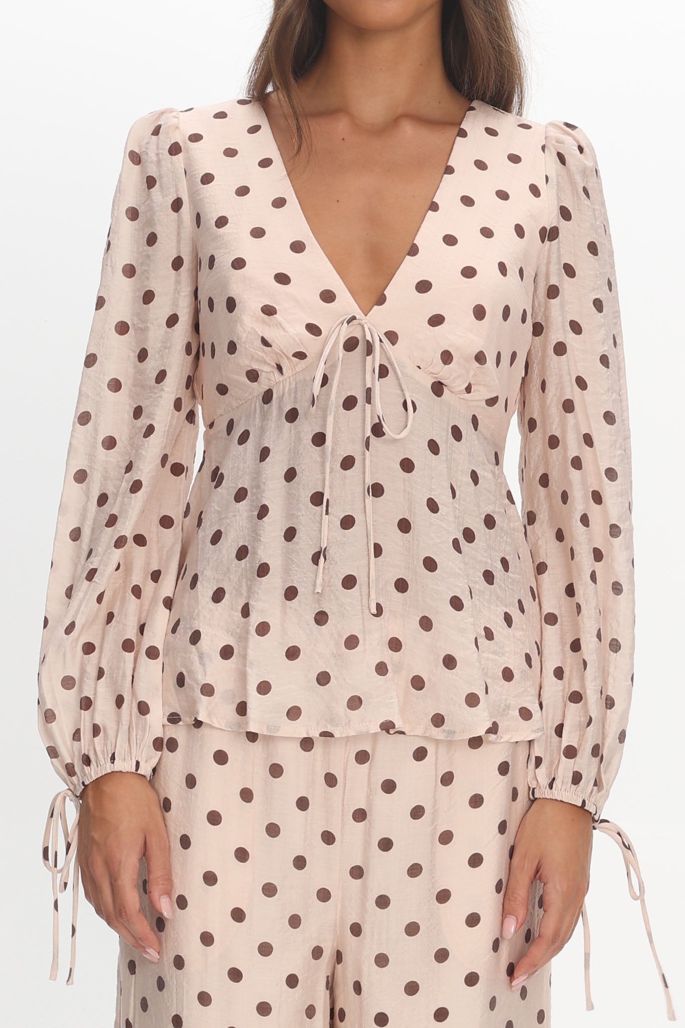 Anessa Balloon Sleeve Top Polka Dot Cream