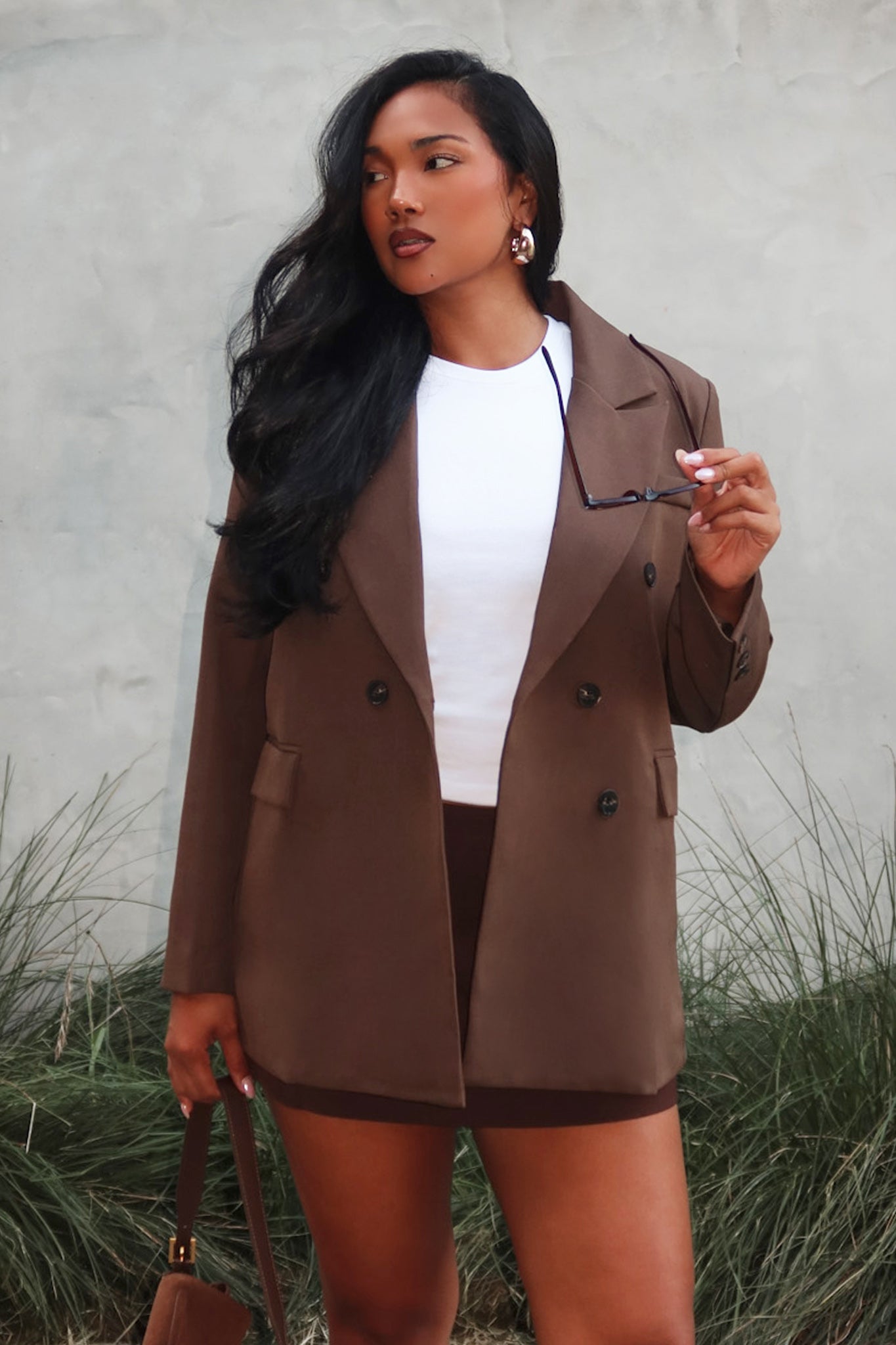 Adrianna Notch Lapel Blazer Chocolate