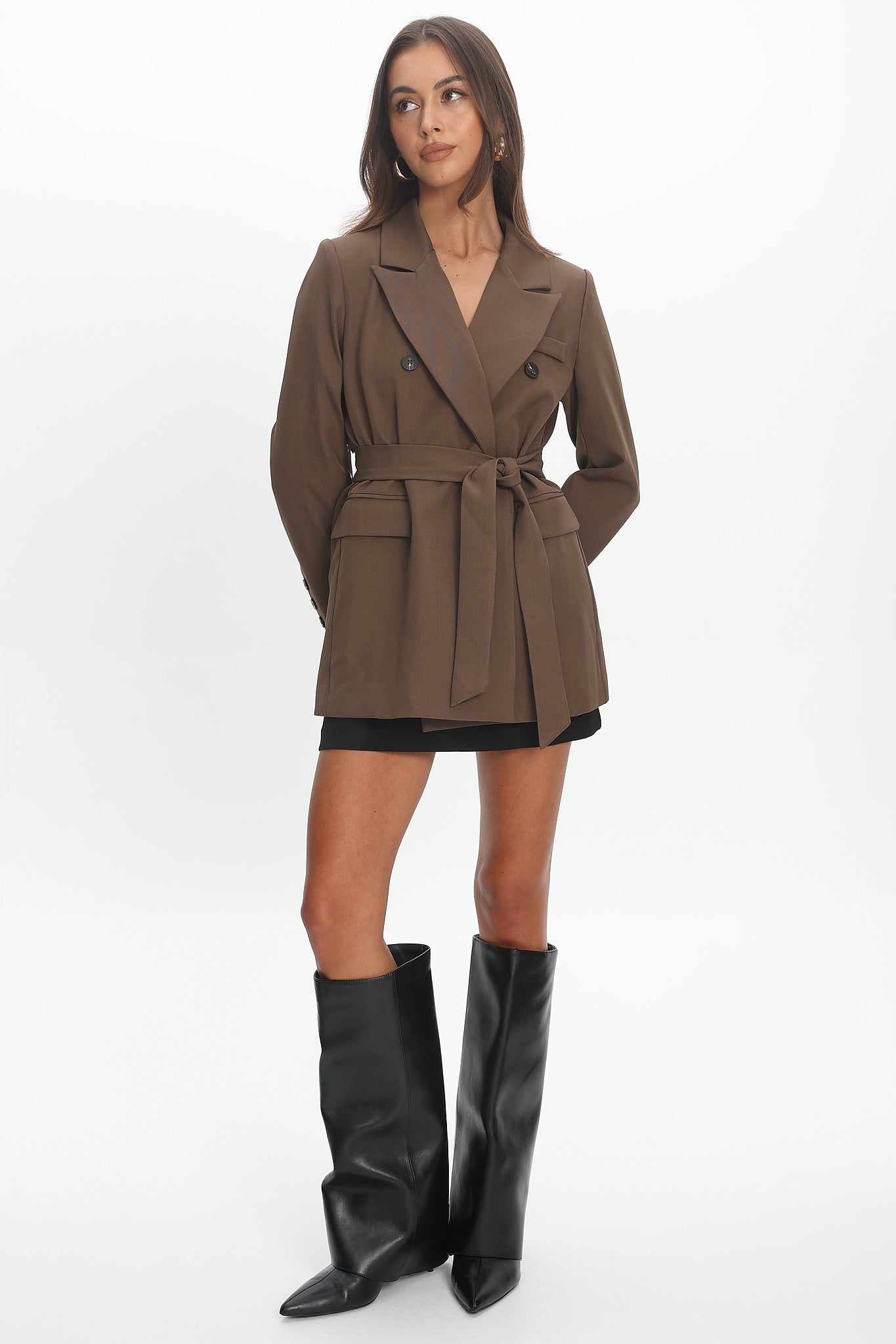 Adrianna Notch Lapel Blazer Chocolate