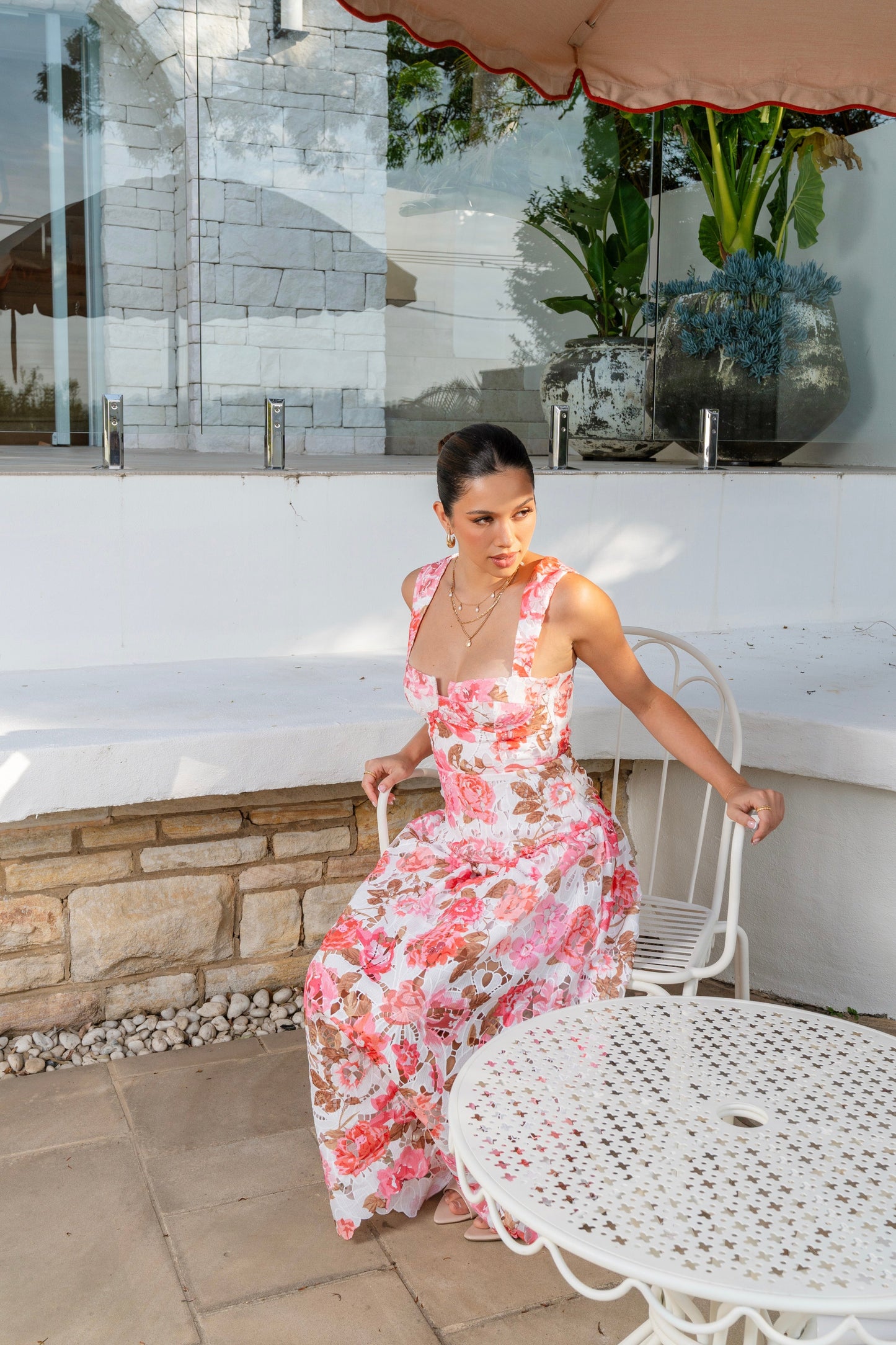 Carmen Floral Pink Lace Maxi Dress