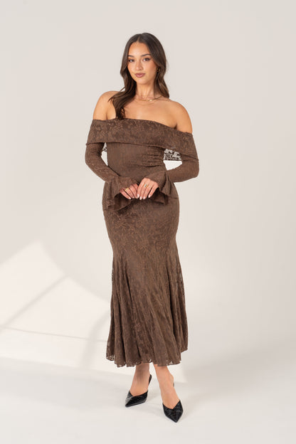 Charlese Long Sleeve Off Shoulder Midi Dress