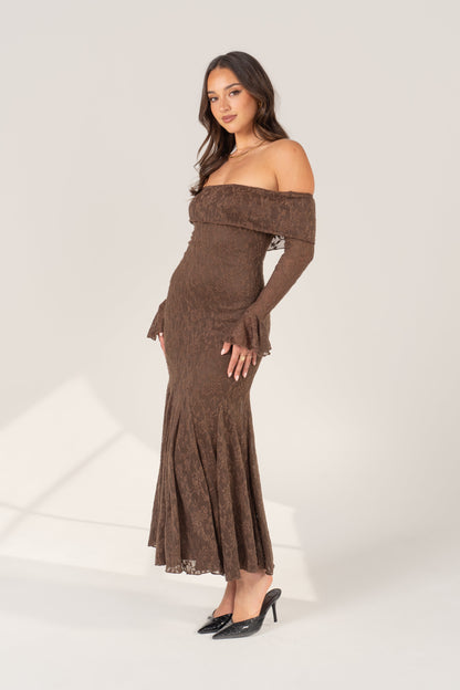 Charlese Long Sleeve Off Shoulder Midi Dress