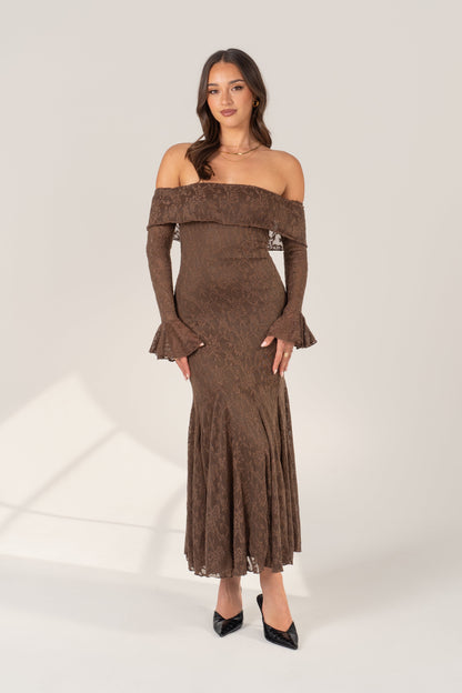 Charlese Long Sleeve Off Shoulder Midi Dress