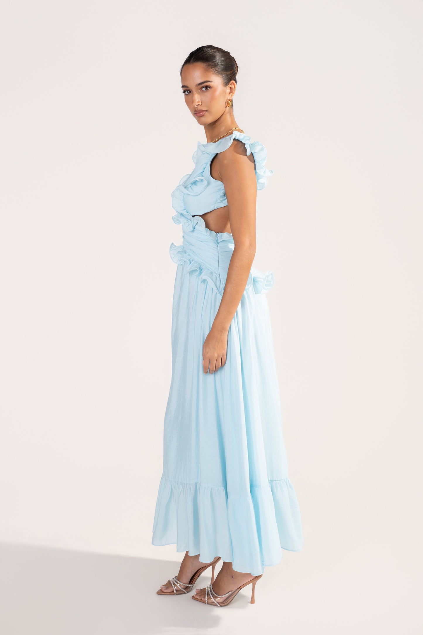 Clarisse Ruffle Trim Open Back Maxi Dress