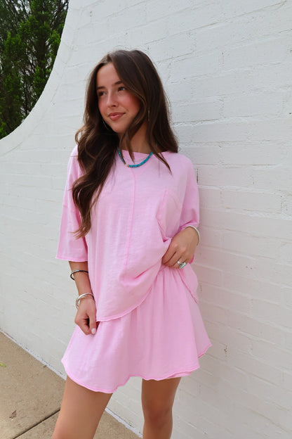 Slub Cotton Skort Set - Bubblegum Pink