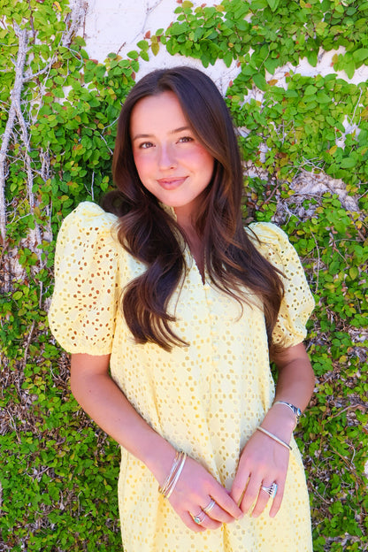 Eyelet Midi Dress - Yellow
