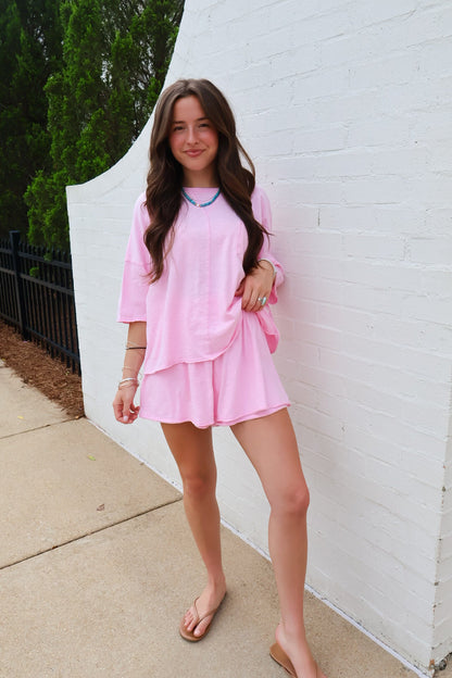 Slub Cotton Skort Set - Bubblegum Pink
