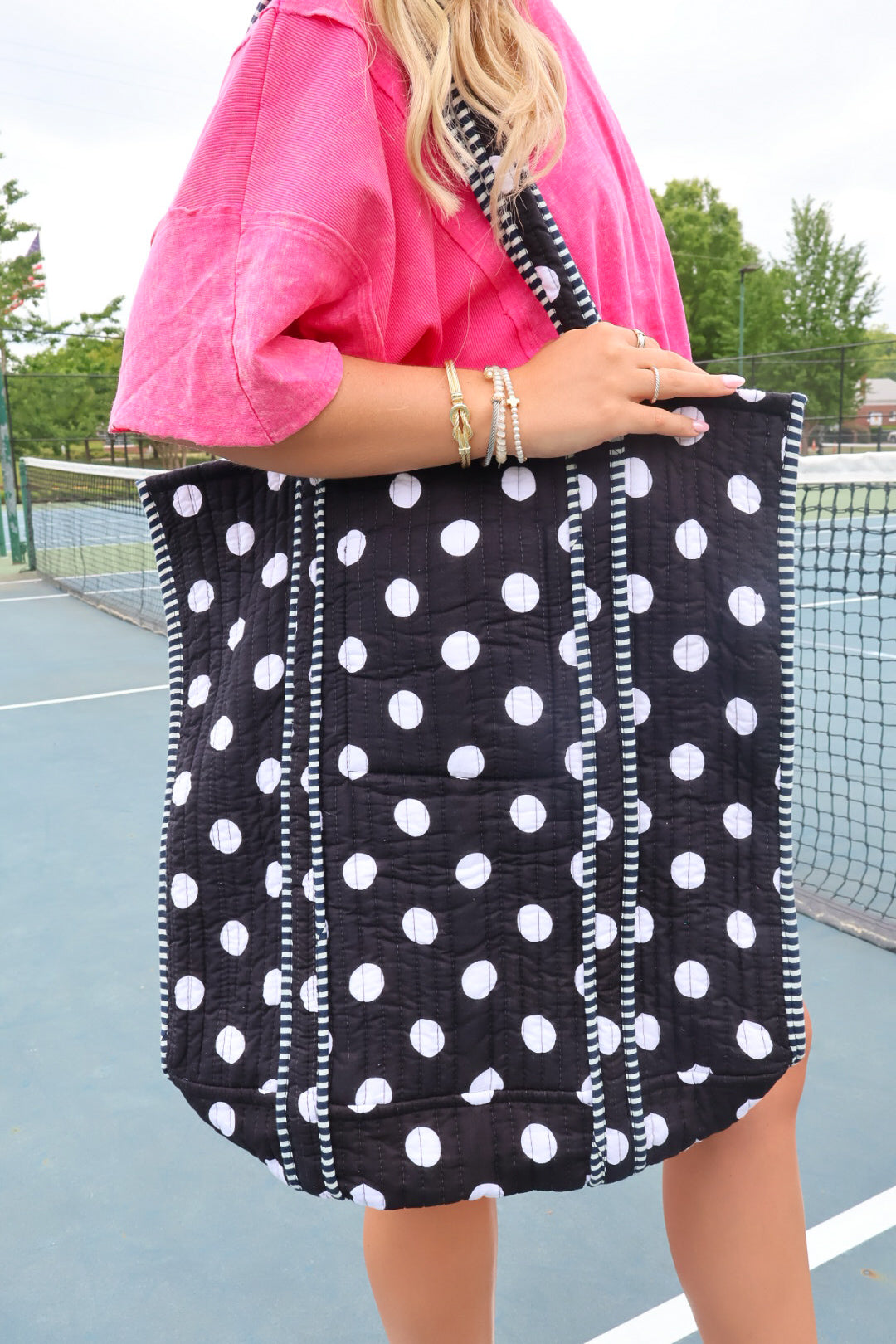 Black & White Polka Dot Quilted Tote