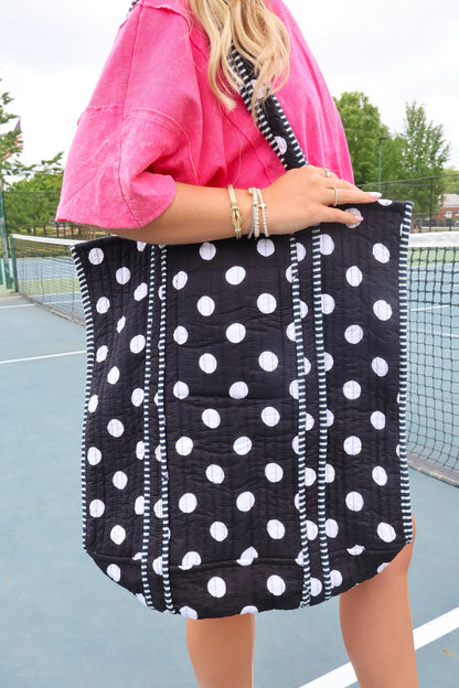 Black & White Polka Dot Quilted Tote