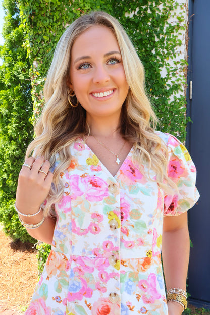 Floral Button Front Denim Dress