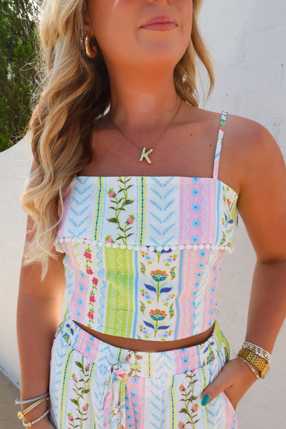 Garden Party Floral Print Crop Top and Wide Leg Pants Set
