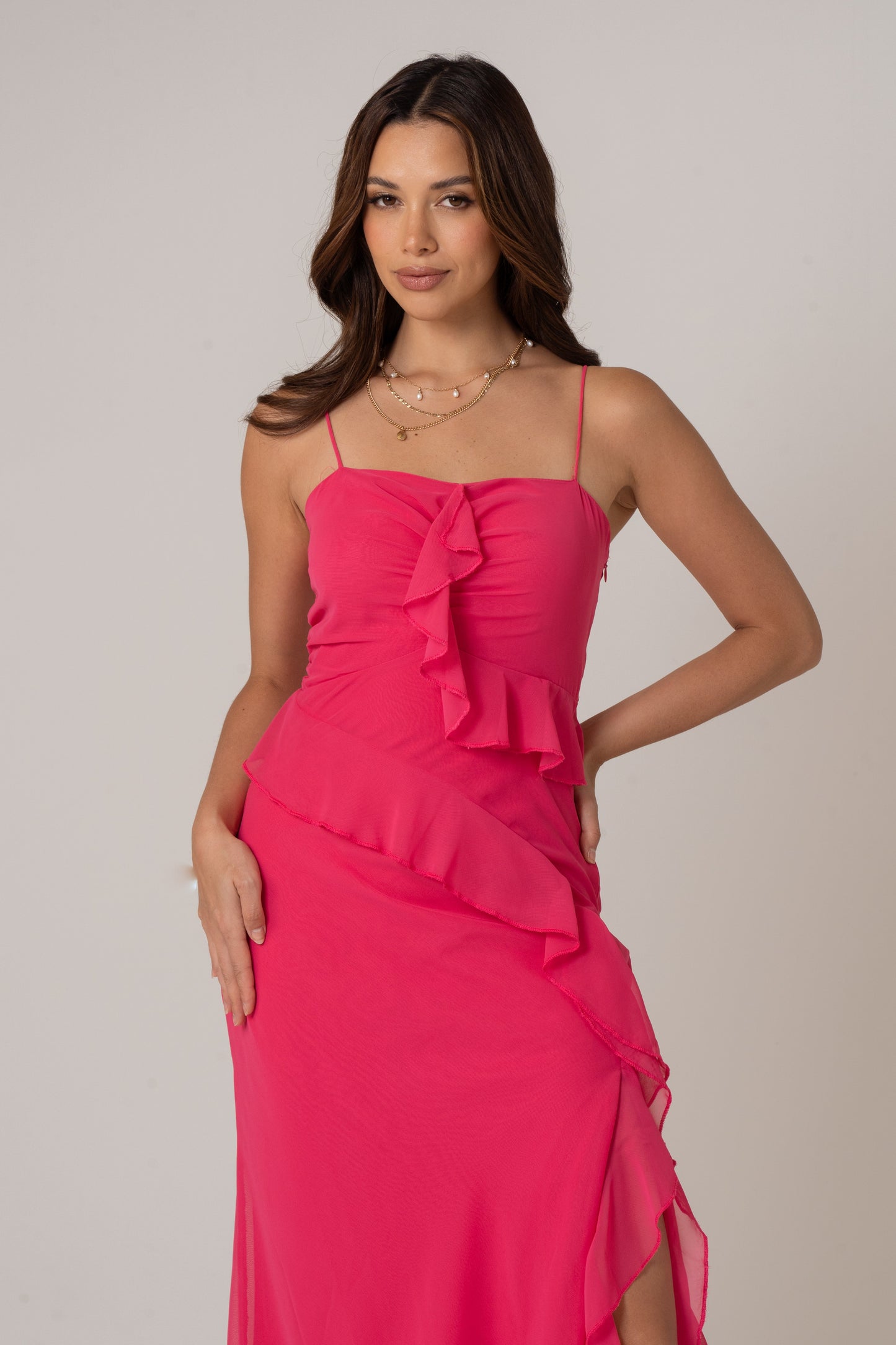 Roni Midi Dress with Ruffle Trims