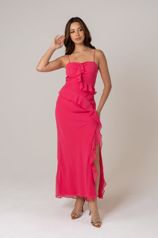 Roni Midi Dress with Ruffle Trims