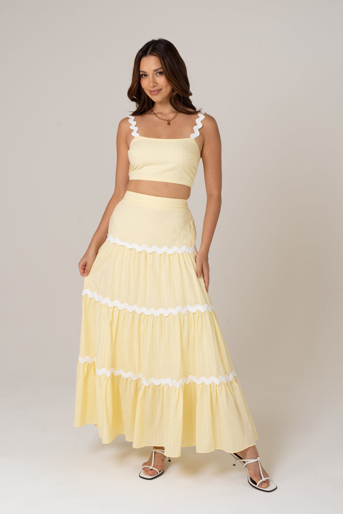 Lottie Two Piece Set with Scallop Detailing - Top & Skirt Set