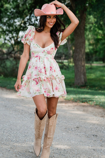 Wild Flower Puff Mini Dress FINAL SALE