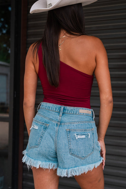 One Shoulder Reversible Bodysuit (Crimson)