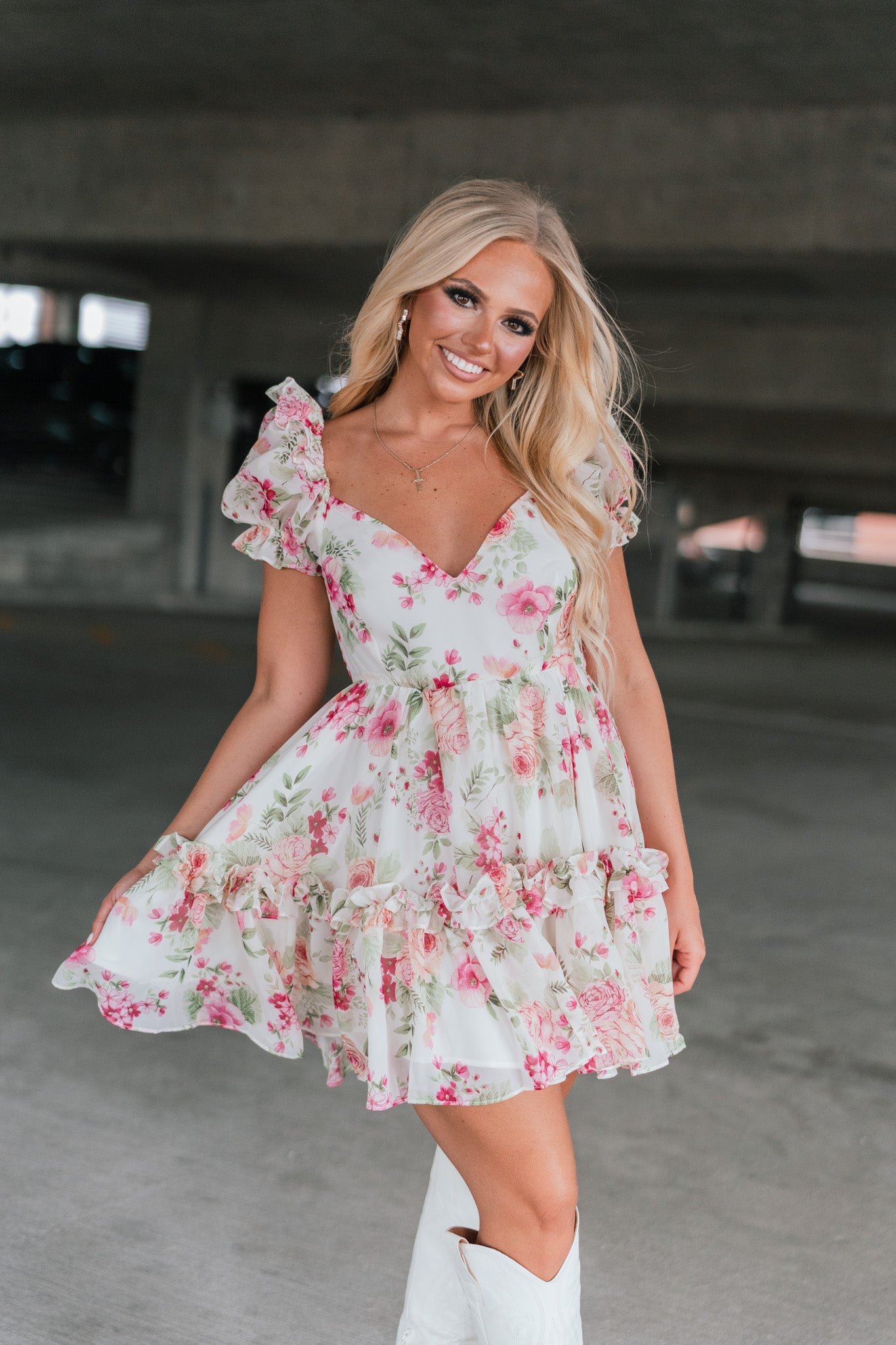 Wild Flower Puff Mini Dress FINAL SALE