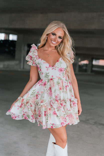 Wild Flower Puff Mini Dress FINAL SALE
