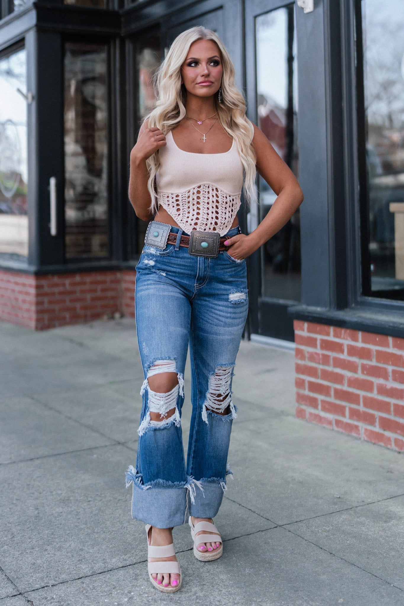 Cross My Mind Distressed Cuff Jeans