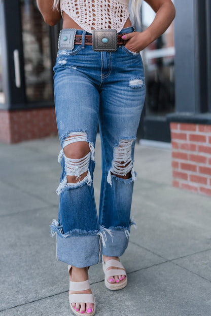 Cross My Mind Distressed Cuff Jeans