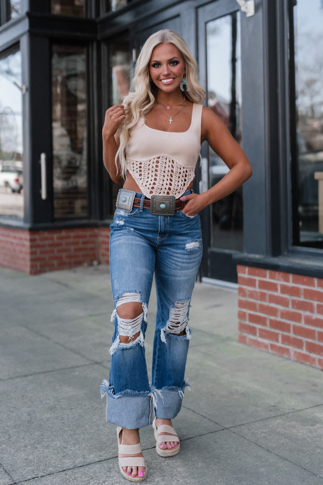Cross My Mind Distressed Cuff Jeans