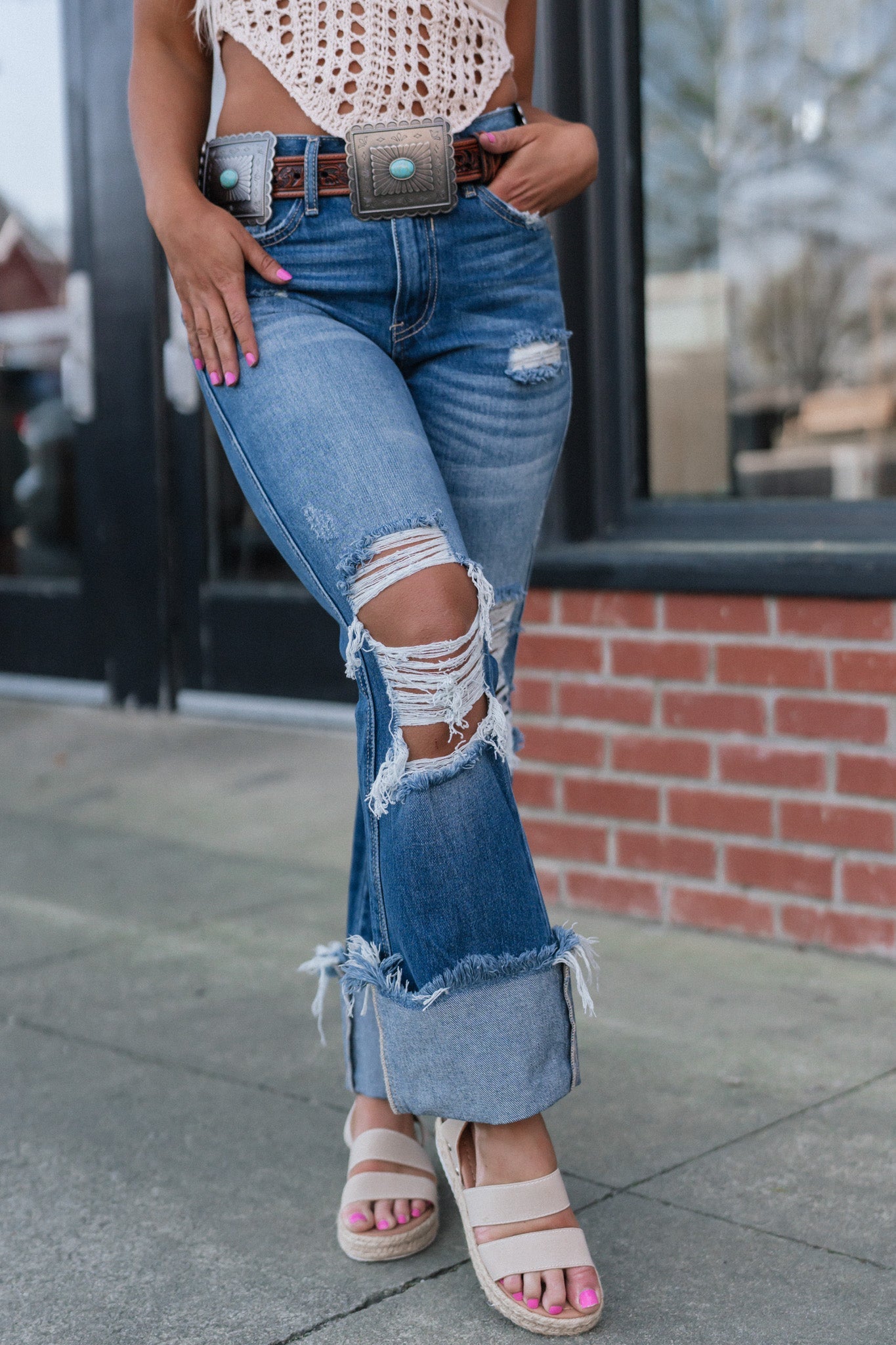 Cross My Mind Distressed Cuff Jeans