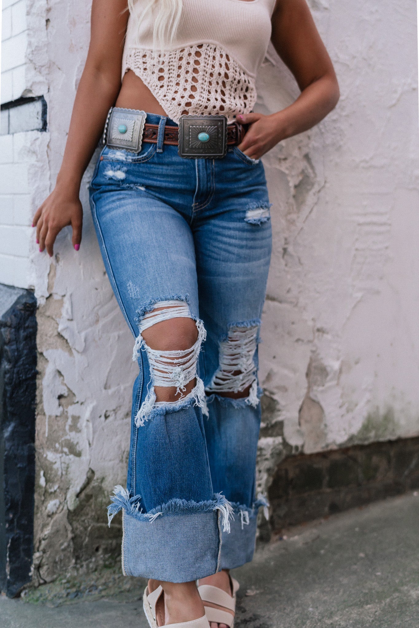 Cross My Mind Distressed Cuff Jeans