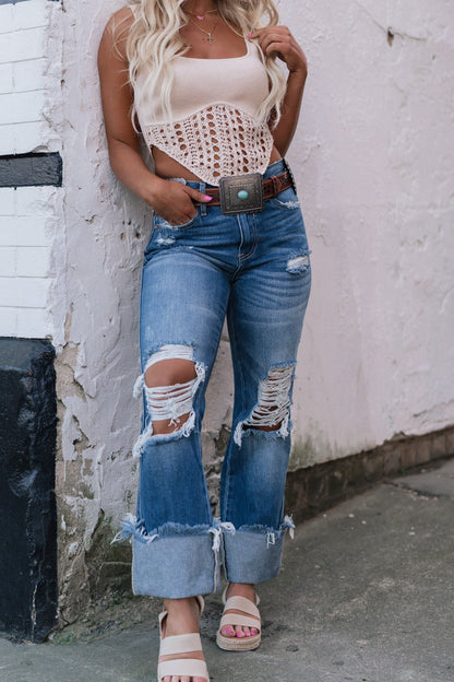 Cross My Mind Distressed Cuff Jeans