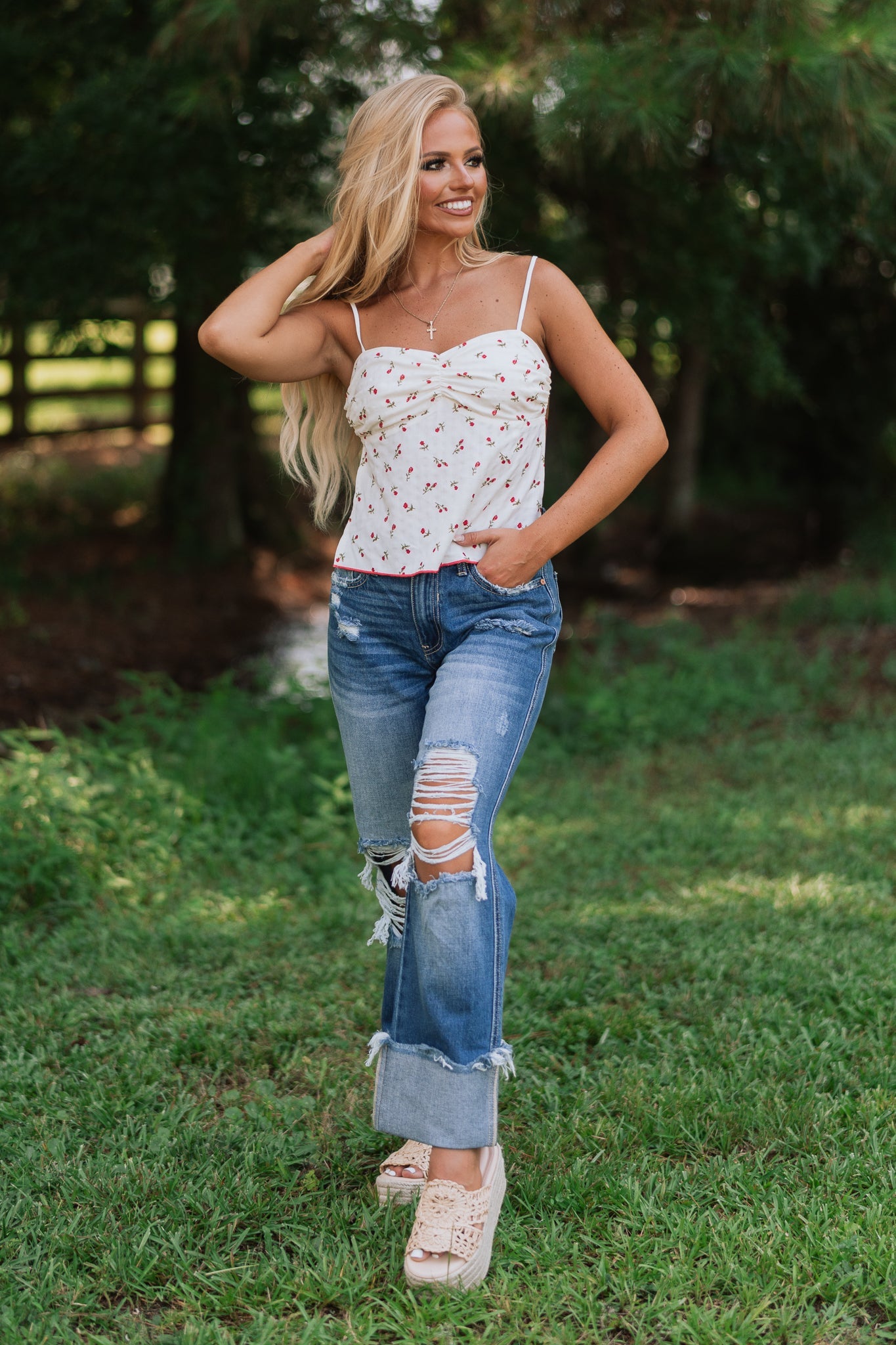 Cross My Mind Distressed Cuff Jeans