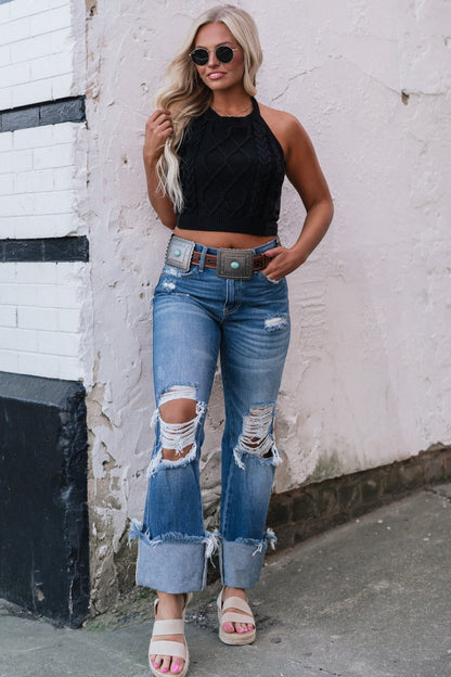 Cross My Mind Distressed Cuff Jeans