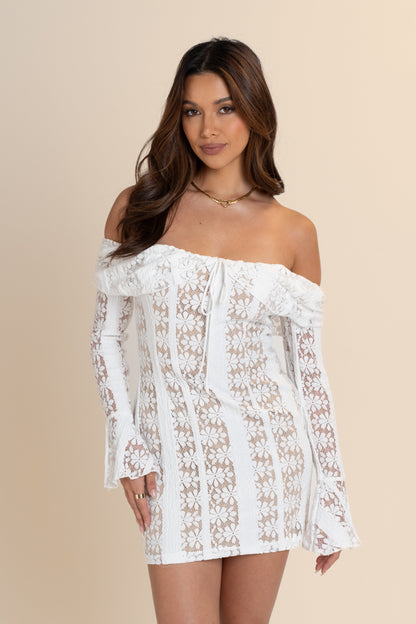 Ashton Off-Shoulder Long Sleeve Lace Mini Dress