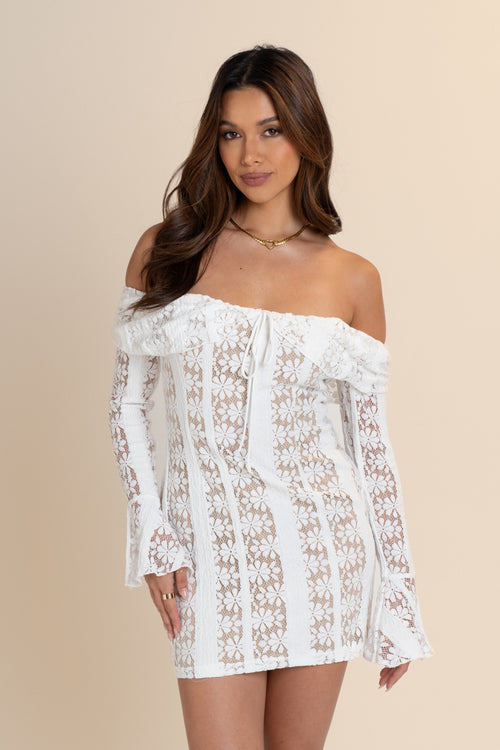 Ashton Off-Shoulder Long Sleeve Lace Mini Dress