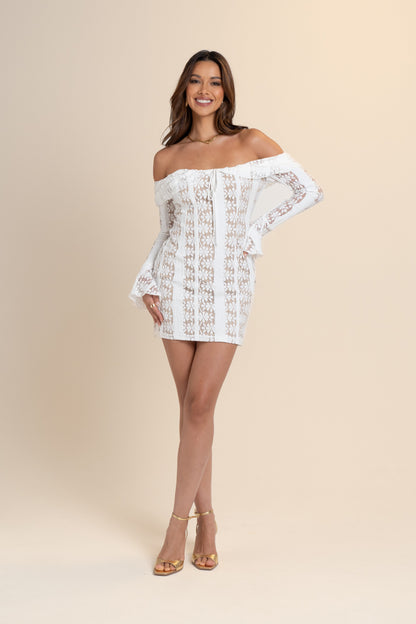 Ashton Off-Shoulder Long Sleeve Lace Mini Dress
