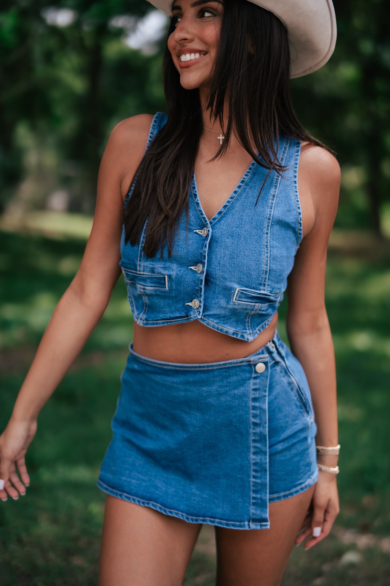Taylor Denim Button Skort (Dark Blue) FINAL SALE