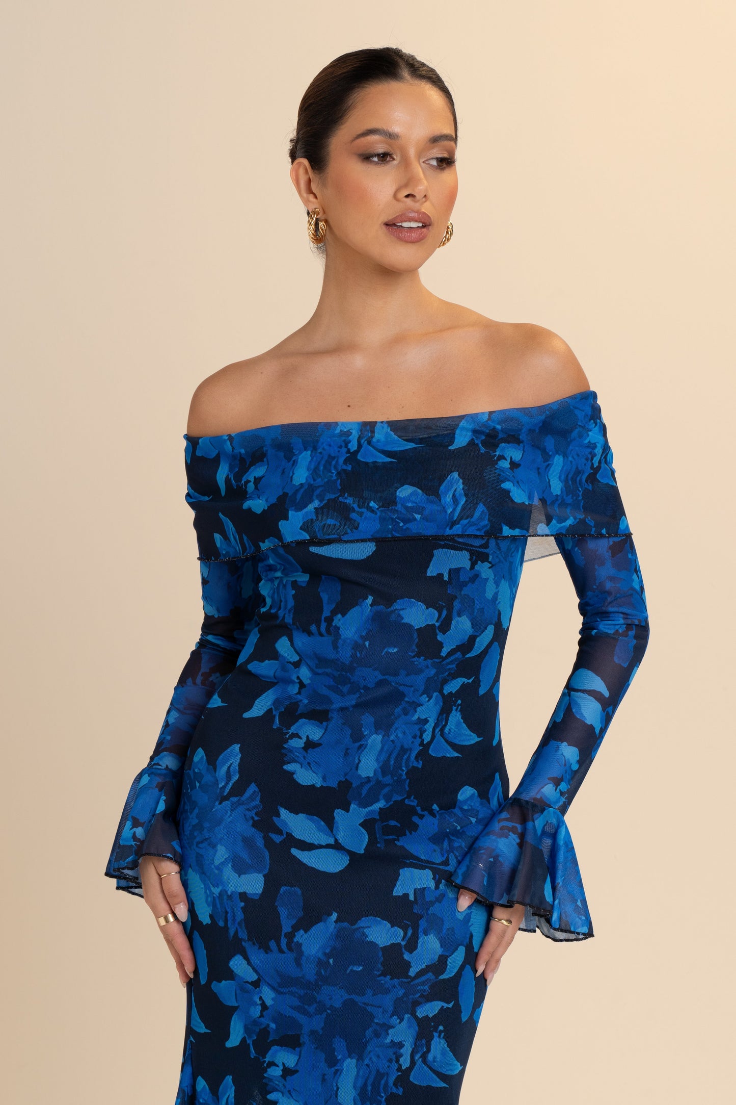 Charlese Long Sleeve Off Shoulder Midi Dress