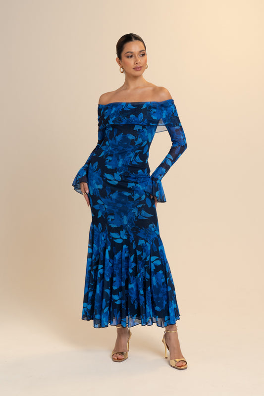 Charlese Long Sleeve Off Shoulder Midi Dress