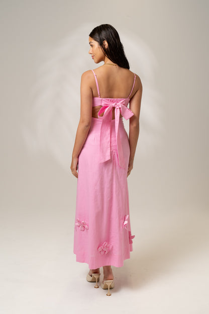 Delilah Pink Midi Dress with Detachable 3D Flowers